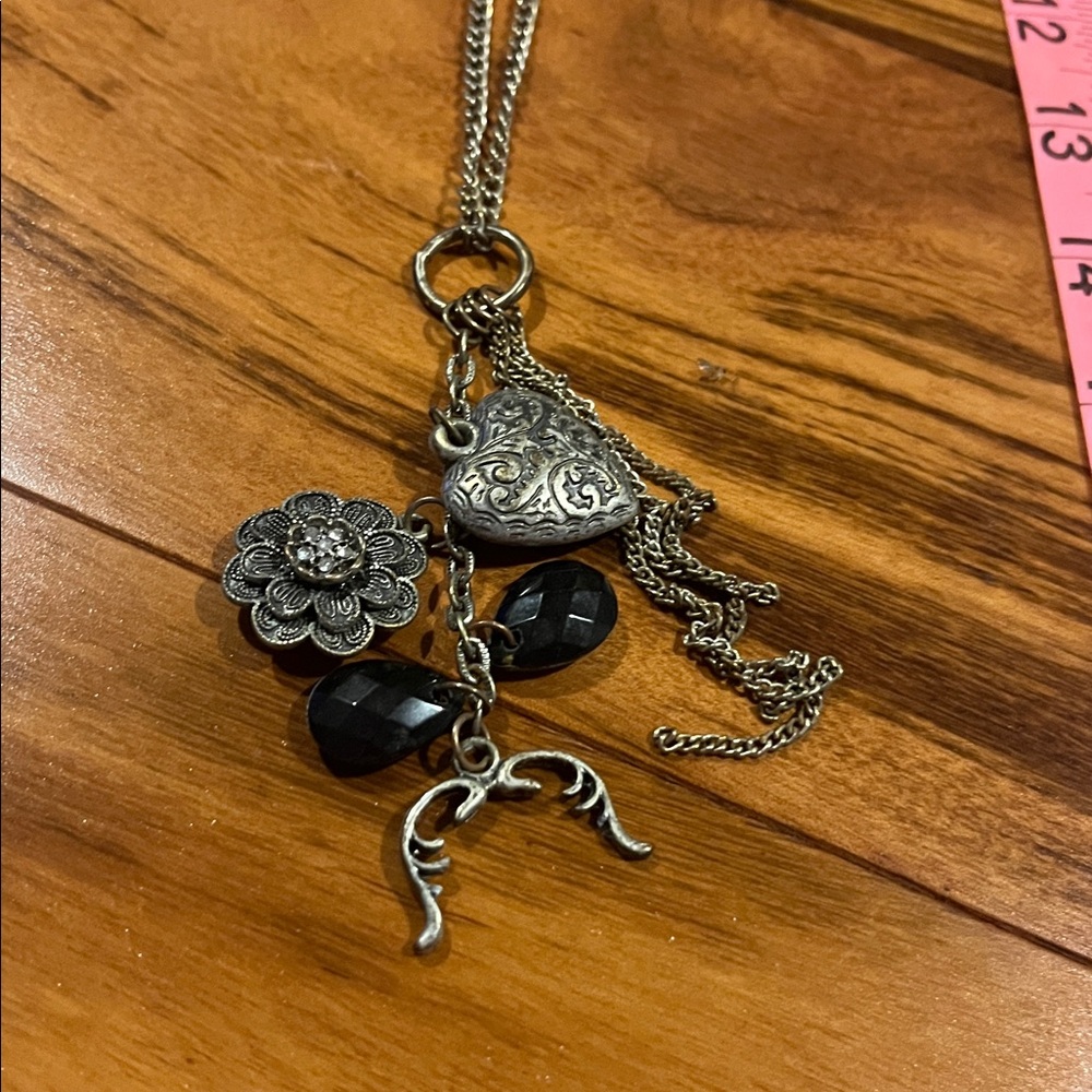 Silver Pendant Necklace with Black Accents